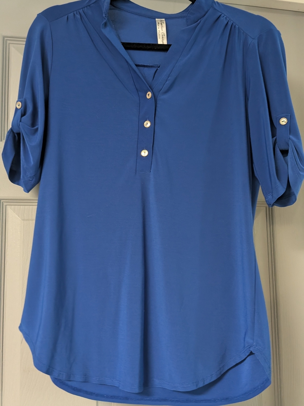 Blue Women's Henley Roll-Sleeve Top